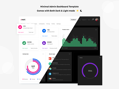 INST Minimal Admin Dashboard Template basic design dark mode dashboard dashboard ui design homepage minimal ui user experience user interface ux webdesign