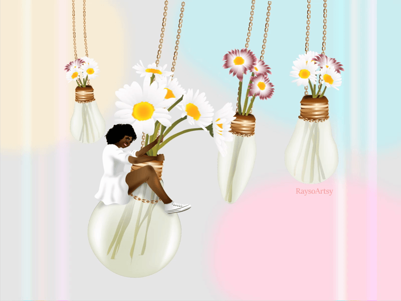 Spring Forward african animated gif animation art black art black girl character design childrens illustration dark skin design dribbble floral flower gif illustration illustrator light bulb vector vintage