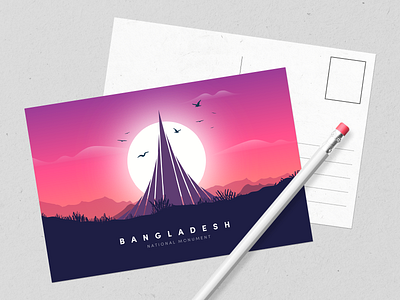 National Martyrs' Memorial Postcard adobeillustrator bangladesh brochure brochuredesign design dribbbleweeklywarmup flat illustration independence day march 26 minimal postcard postcardproject print prompt vector weekly weeklywarmup