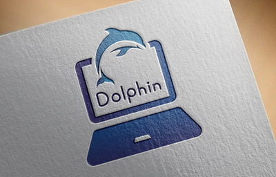 Dolphin's laptop shop design illustration logo