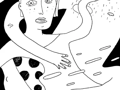 Crazy Life black boy contrast dots eyebrows face flow gesture hands illustration ink lineart nude pattern pen and ink tongue white