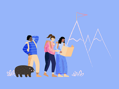 Treasure Hunt adventure animal bear characters collaboration design flat hiking illustration journey map metaphor mountain teamwork treasure hunt ui ux vector