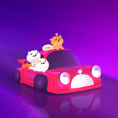 Road trip time! animated gif animation car cat dog frame by frame gif kawaii kitten pomeranian puppy road trip