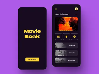 Movie Book - Ticket booking app activities dark ui event app event booking exhibition experience godzilla godzilla vs kong homepage design king kong kong loading screen minimal movie movies moviet ticket splash screen ticket app ticket booking tickets