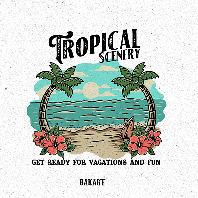 Tropical Scenery badge holiday illustraion merchandise