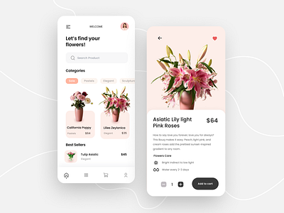 Flowers Mobile App app clean design flower flower arrangement flowers minimal mobile mobile app plant pot ui uiux ux