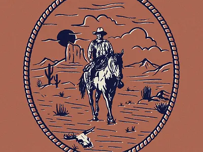 Mosey on buffalo cactus cowboy desert hand drawn horse illustration music outlaw retro rodeo skull southern sunset texas vintage