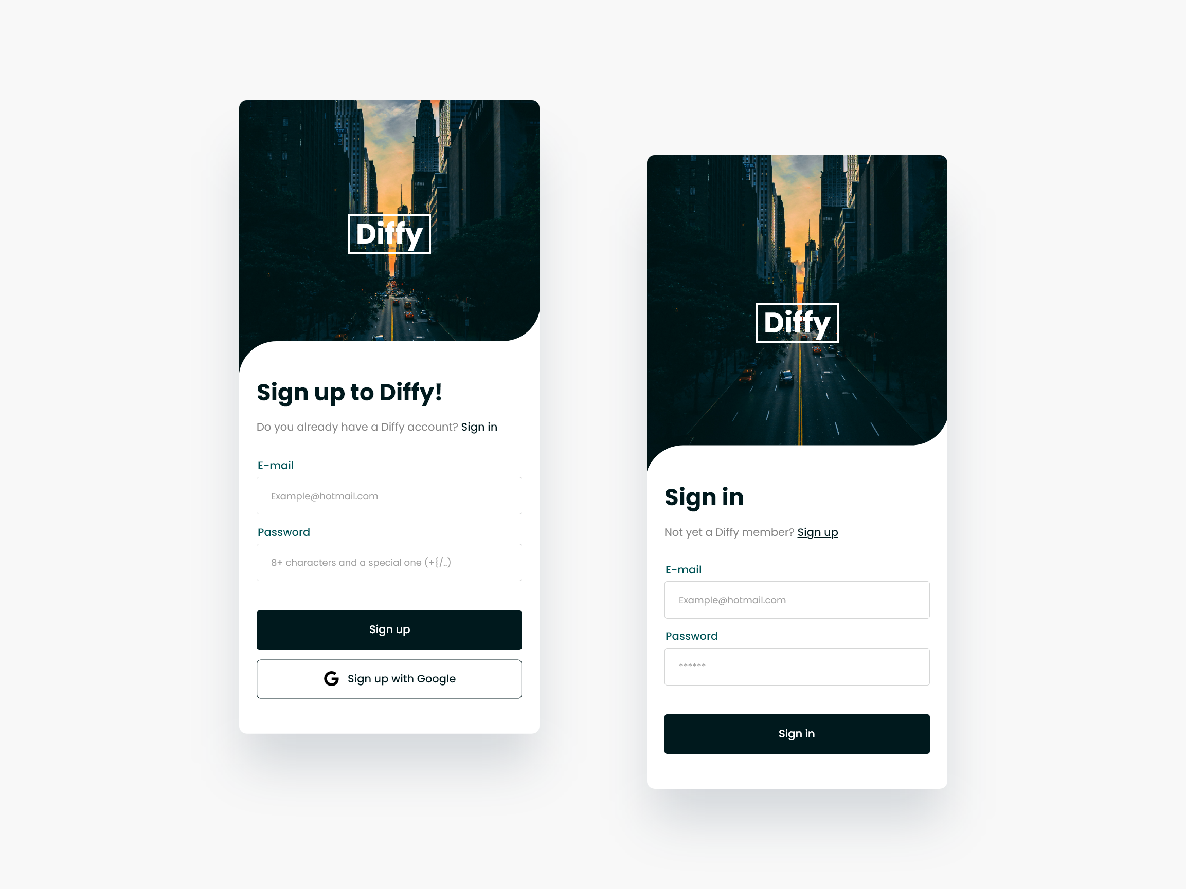Example of Sign in/Sign up UI design