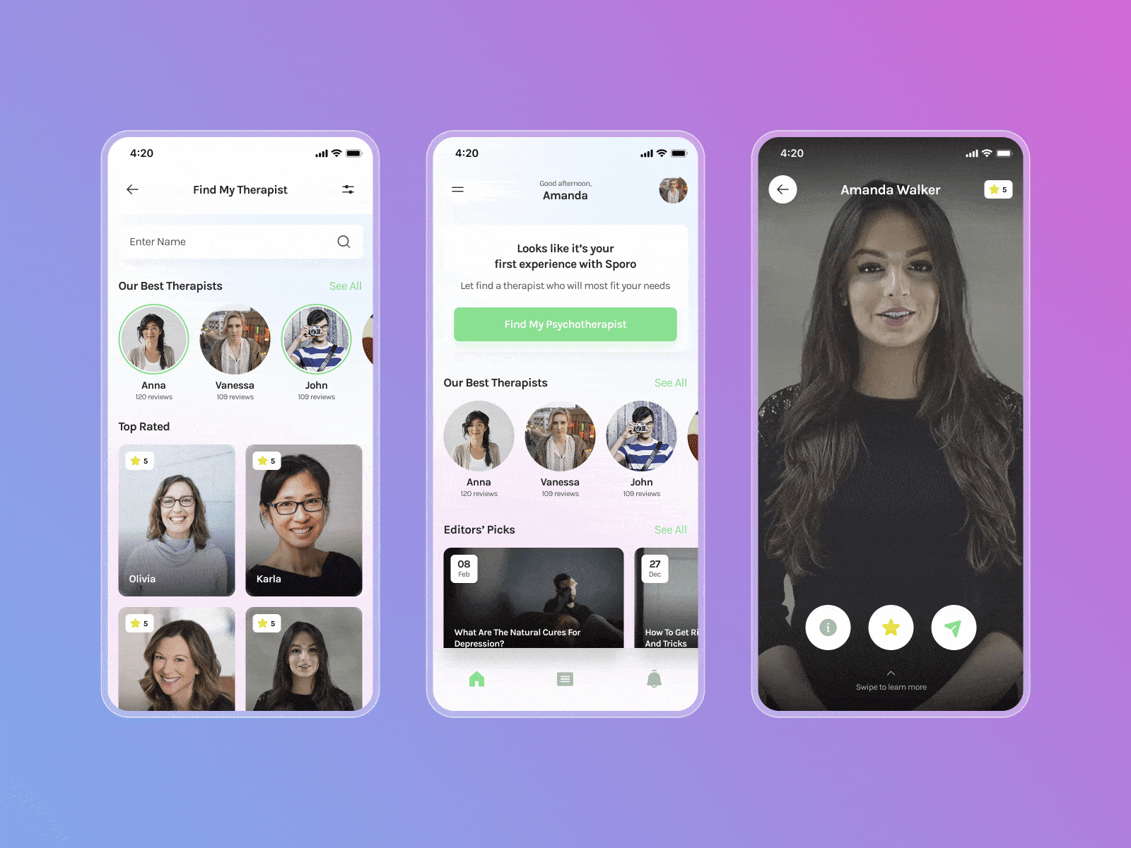 Sporo App animation app clean concept health interaction ios mental health mobile mobile app mobile interaction psychotherapy ui ux