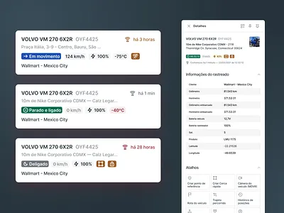 Vehicle Tracking — List and Controls design interface settings tracking ui ux
