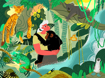 Wildlife 2d character biodiversity characterdesign colorful concept digital illustration ecology flat illustration green illustration jungle nature illustration plants procreateapp trees wild animal wildlife