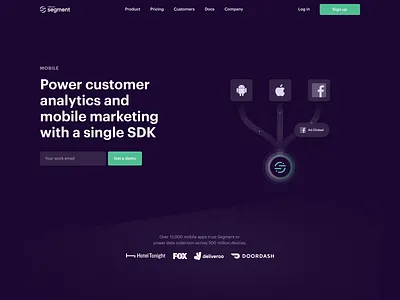 Segment - Industry Mobile Page analytics api data design diagram doordash hero illustration logos marketing mobile octopus page sdk segment twilio