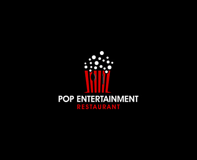 Pop Entertainment branding entertainment logo flat icon logo logo design logodesign logodesigner minimal minimalistlogo popcorn popcornlogo restaurantlogo vector