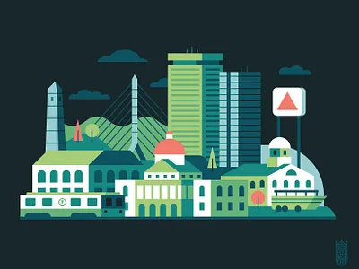 Boston Cityscape boston bridge building city flat flatdesign green illustration redsox skyline skyscraper subway
