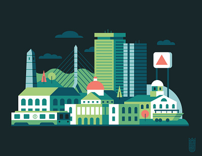 Boston Cityscape boston bridge building city flat flatdesign green illustration redsox skyline skyscraper subway