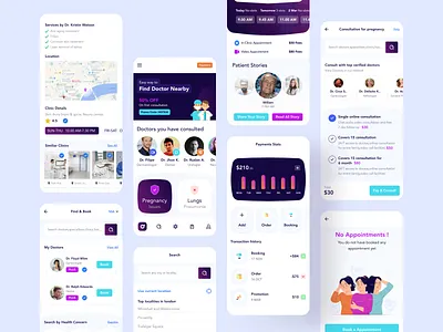 Medical App (All Screens) app design book doctor creative cross platform app dailyui doctor app doctor app design doctor profile hybrid app design hybrid app development illustration medical app design mobile app design product thinking productdesign uiux ux