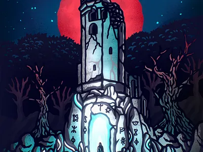 Ancient Tower Portal ancient dusan klepic fantasy fort fortress illustration magic night portal tower