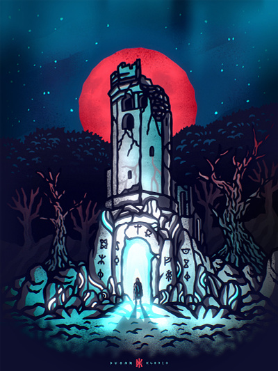 Ancient Tower Portal ancient dusan klepic fantasy fort fortress illustration magic night portal tower