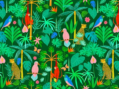 Green jungle 🌿 illustration illustration art illustrator jungle kids illustration motif pattern pattern design