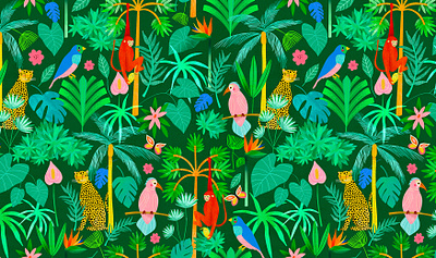 Green jungle 🌿 illustration illustration art illustrator jungle kids illustration motif pattern pattern design