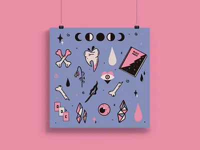 Mini Witchy / Magic Icons bones crystals design eye illustration illustration design magic magical mini icons minimal minimalist moon pink png icons purple spells teardrop tooth witch