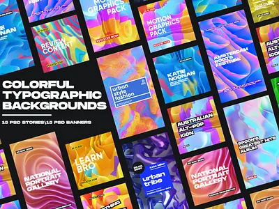 Colorful Typographic Instagram Templates aesthetic blog blogger color colorful design gradient gradients holographic holography instagram banner instagram post instagram story template modern neon post posts social media pack stories story