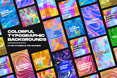 Colorful Typographic Instagram Templates aesthetic blog blogger color colorful design gradient gradients holographic holography instagram banner instagram post instagram story template modern neon post posts social media pack stories story