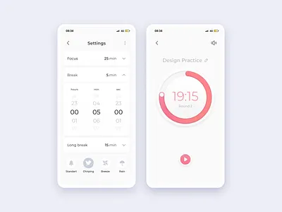 Daily UI 007 - Settings dailyui minimal mobile mobile app mobile ui pomodoro timer ui ux