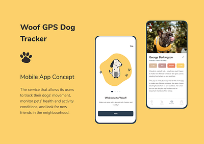 Woof GPS Dog Tracker App Concept app clean design dogs illustration mobile mobile app ui ux