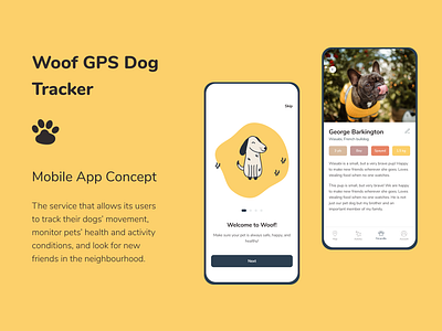 Woof GPS Dog Tracker App Concept app clean design dogs illustration mobile mobile app ui ux