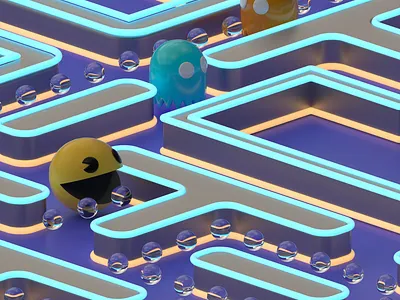 waka waka waka waka 3d 3d modeling 3dart c4d cgart cinema 4d colorful isometric lowpoly octane octane render pac man pacman