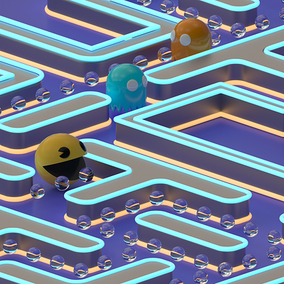 waka waka waka waka 3d 3d modeling 3dart c4d cgart cinema 4d colorful isometric lowpoly octane octane render pac man pacman