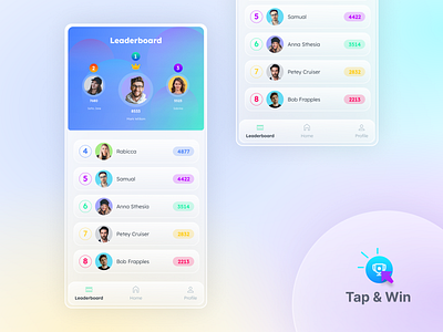 Leaderboard | Tap&win badrrehman glass ui glassy leaderboard leaderboard ui design modren ui design neumorphic paper paperpiller ui ui game ui glass uidesign