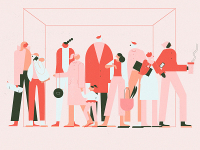 Waiting for bus character design illustration pink wait