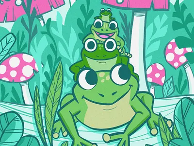 Happy Frog Tower 1960s 70s cartoon cartoon art character design coloring book cute digital art frog hand drawn illustration