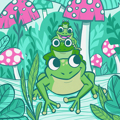 Happy Frog Tower 1960s 70s cartoon cartoon art character design coloring book cute digital art frog hand drawn illustration