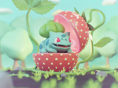 Bulbasaur 3d 3dart b3d blender bulbasaur cycles pokeball pokemon render strawberry