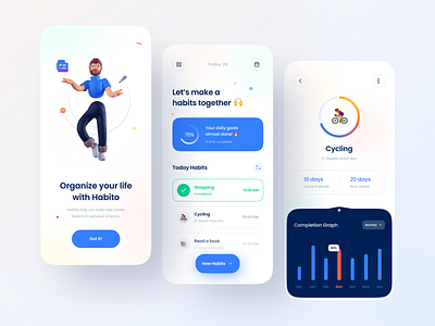 Habito - habit tracker app 3d app application clean design goals habit tracker habits illustration minimal productivity routine schedule app task management task manager todo app trend trends 2021 ui ux