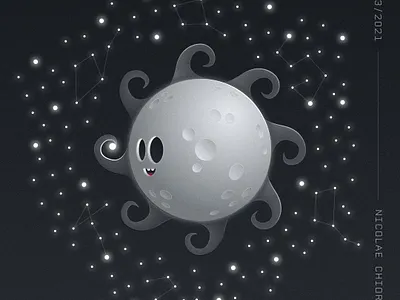 curiosity — moon character 3d character 3d design affinity designer affinity photo character character design digital art digital illustration illustration moon nightsky stars