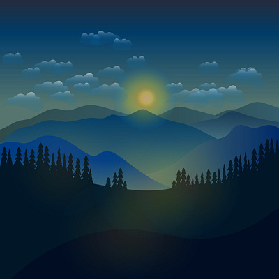 foggy morning mountain view animation art design flat illustration illustrator vector