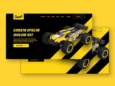 RC Car Web Hero - Light and Dark black brand identity branding dark theme ui hero banner homepage design idenity landing page design modern design racing racing car rc simple design ui ui design ux web design yellow