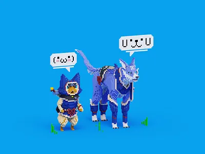 Monster Hunter Rise Palico & Palamute magical voxel voxelart