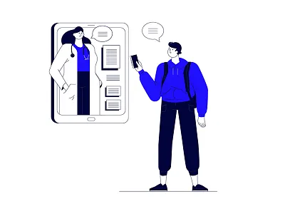 Digitalization services - Medical blue character digitalization doctor flat illustration man medical mobile service services tablet vector