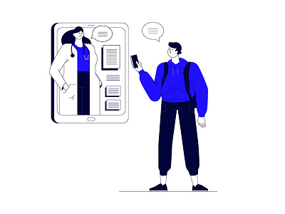 Digitalization services - Medical blue character digitalization doctor flat illustration man medical mobile service services tablet vector