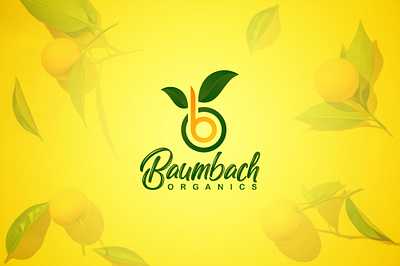 Baumbach Organics Logo Design 3d design design fruit logo graphic design green leaf green logo illustration logo logo design yellow logo