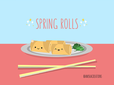 Spring Rolls asian cartoons cute design flatdesign food foodie funny illustration kawaii puns rolls spring springtime yummy