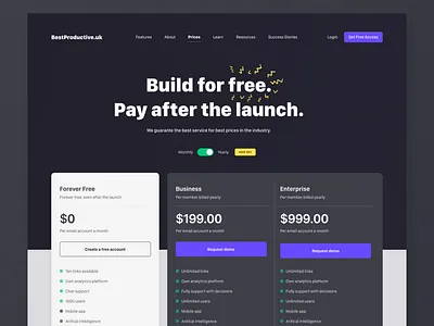 Pricing Page for Best Productive creative feature features page price pricing pricing page pricing plan pricing plans pricing table typeface typogaphy ui uidesign uiux ux ux design uxdesign webdesign website design