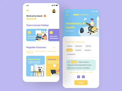 Language learning app adobexd app design flat illustration modern service ui ux xd