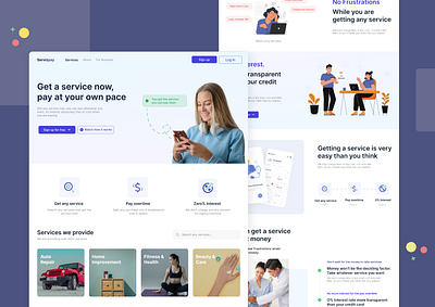 Servizpay Website Landing page android app dailyui design dribbble hire me hire website designer illustration interaction landing page design minimal saas landing page saas website typography uidesign uidesignpatterns vector website design website designer