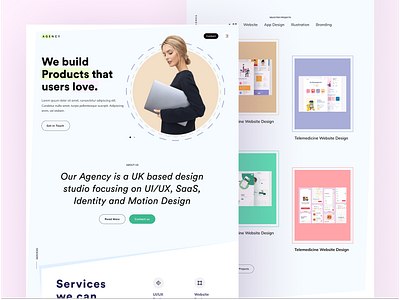 Agency Landing Page agency agency landing page app case study clean ui color creative debut design landing landing page minimal portfolio services typography ui user interface ux web website